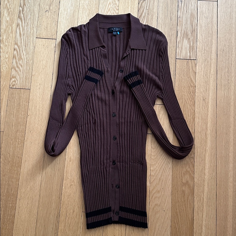 NWOT rag & bone Brown Ribbed Button-Up Cardigan